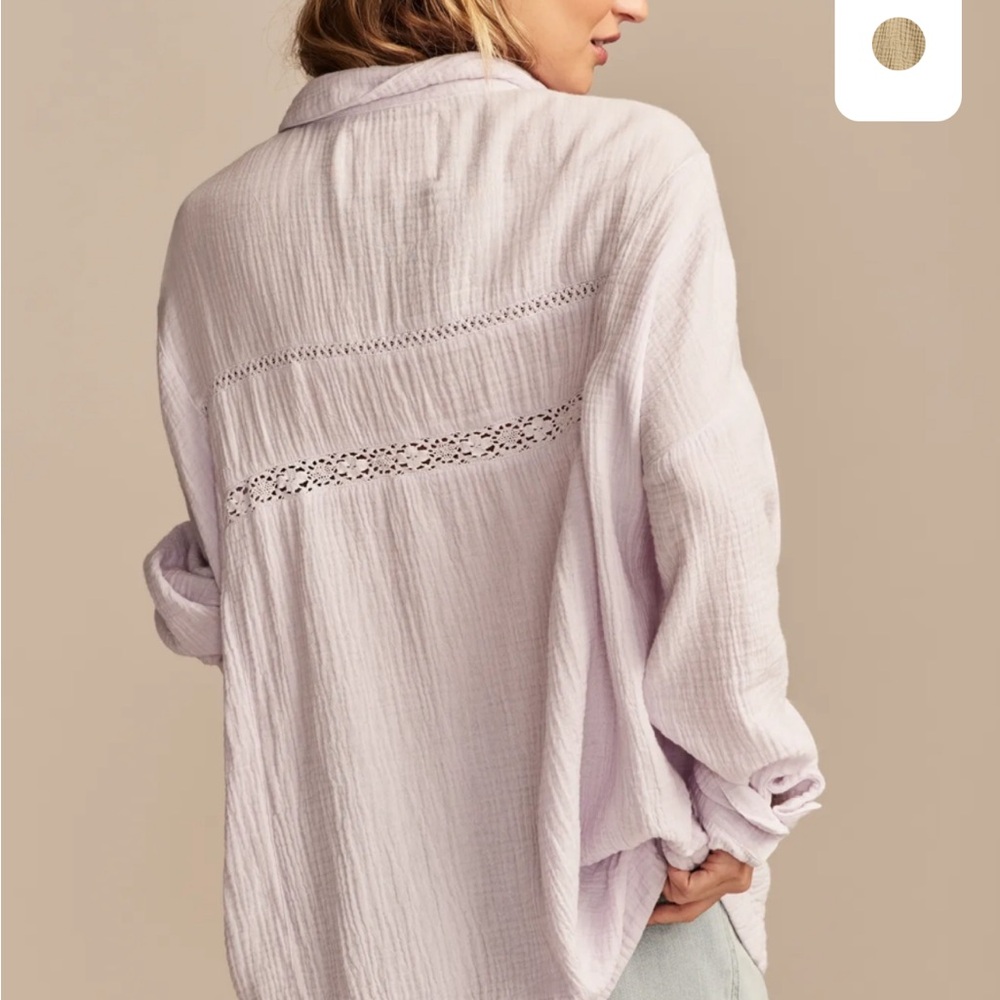 Lucky Brand Lavender Lace Inset Cotton Gauze Button Up Shirt Thistle Small NWT - Picture 3 of 9